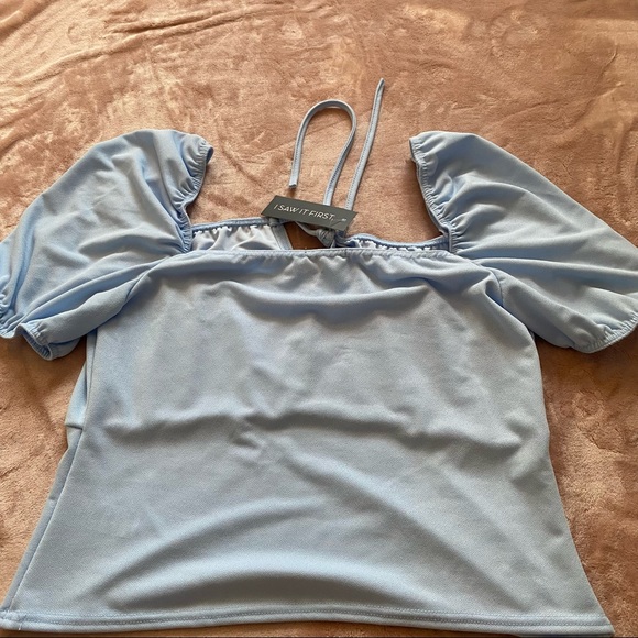 NWT I Saw It First Blue milkmaid tie front blouse - Picture 3 of 6